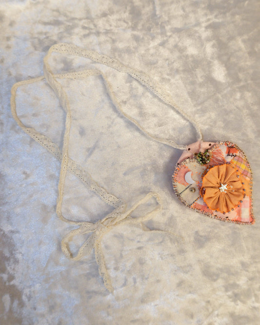 Vintage Handmade Patchwork Heart Necklace