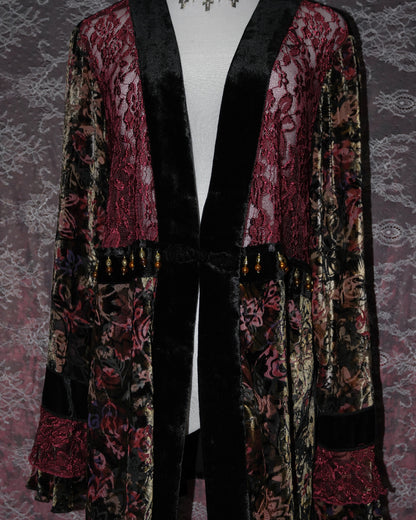 Cherry Lace Velvet Beaded Kimono Cardigan