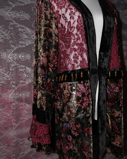 Cherry Lace Velvet Beaded Kimono Cardigan