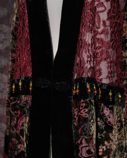 Cherry Lace Velvet Beaded Kimono Cardigan