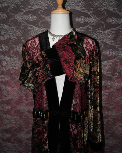 Cherry Lace Velvet Beaded Kimono Cardigan