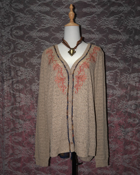 Tan Embroidered Cardigan