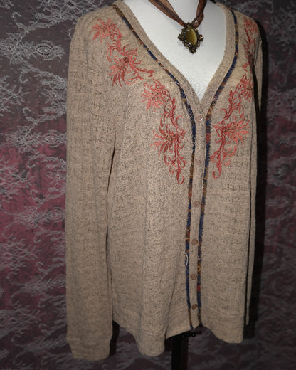 Tan Embroidered Cardigan