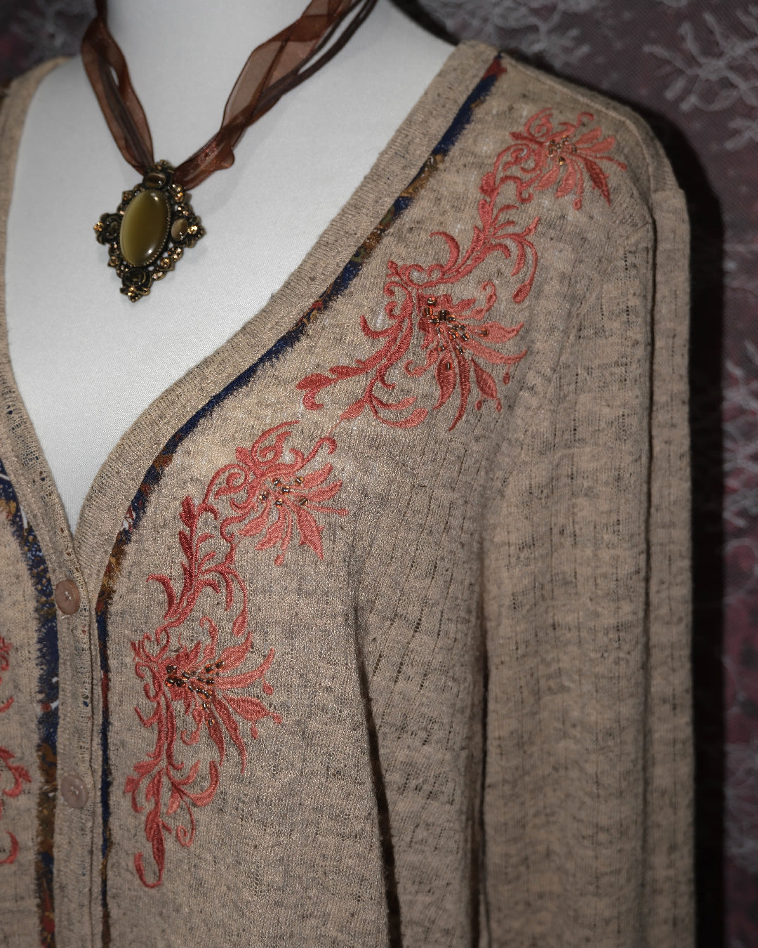 Tan Embroidered Cardigan