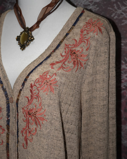 Tan Embroidered Cardigan