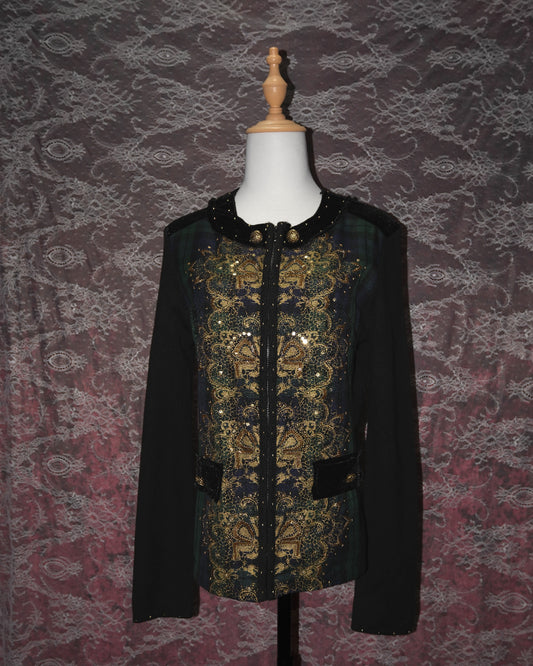 [Just B] Velvet Plaid Zip Cardigan