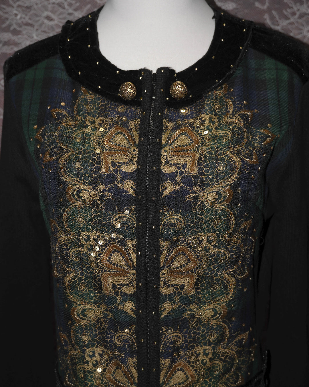 [Just B] Velvet Plaid Zip Cardigan