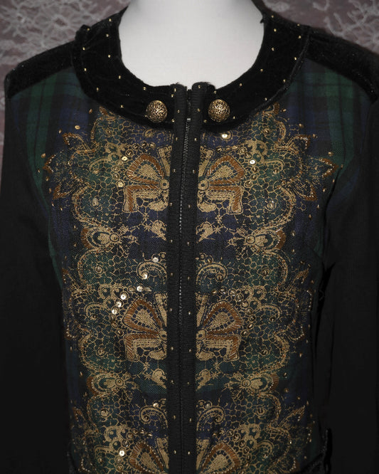 [Just B] Velvet Plaid Zip Cardigan