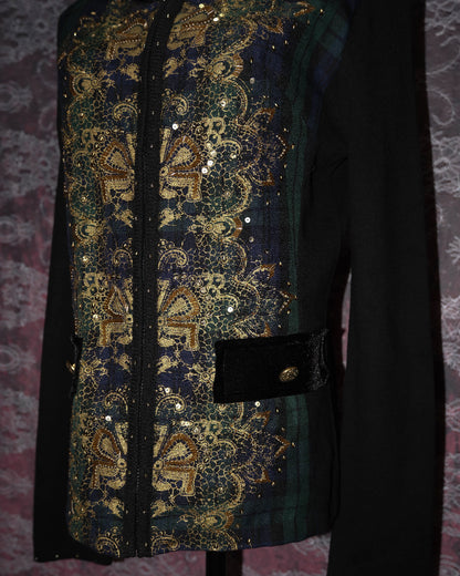 [Just B] Velvet Plaid Zip Cardigan