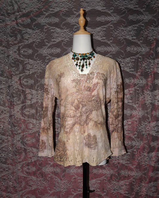 [USA] Laura Max Angel Print Lace Top