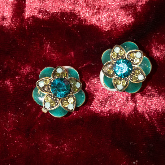 [France] Emerald Blossom Ear Clips