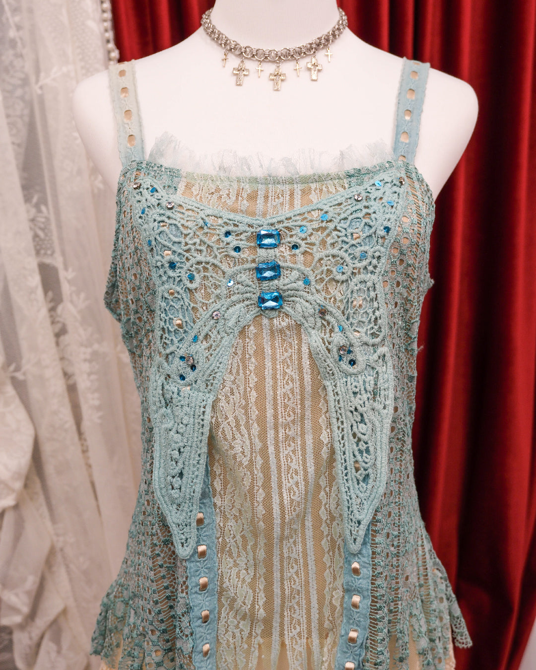 Aqua Blue Butterfly Lace Camisole