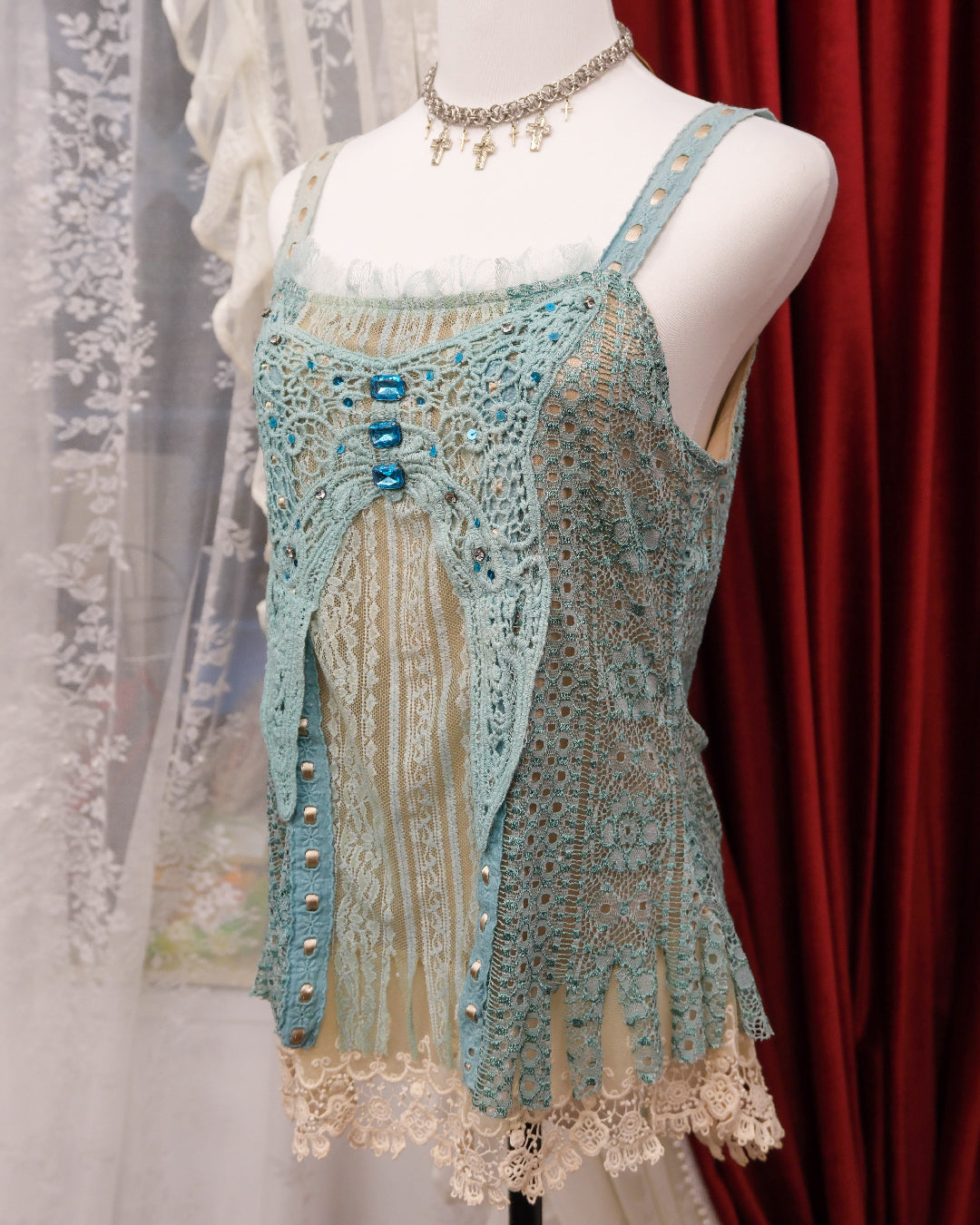 Aqua Blue Butterfly Lace Camisole