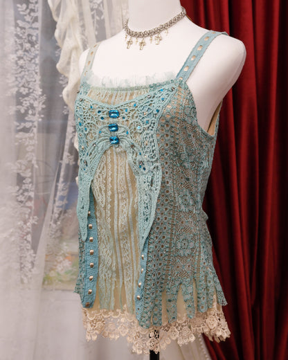 Aqua Blue Butterfly Lace Camisole