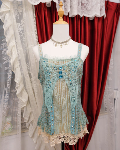 Aqua Blue Butterfly Lace Camisole