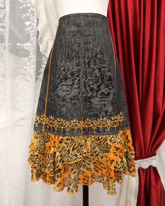 [Paris] Apricot Leopard Denim Skirt