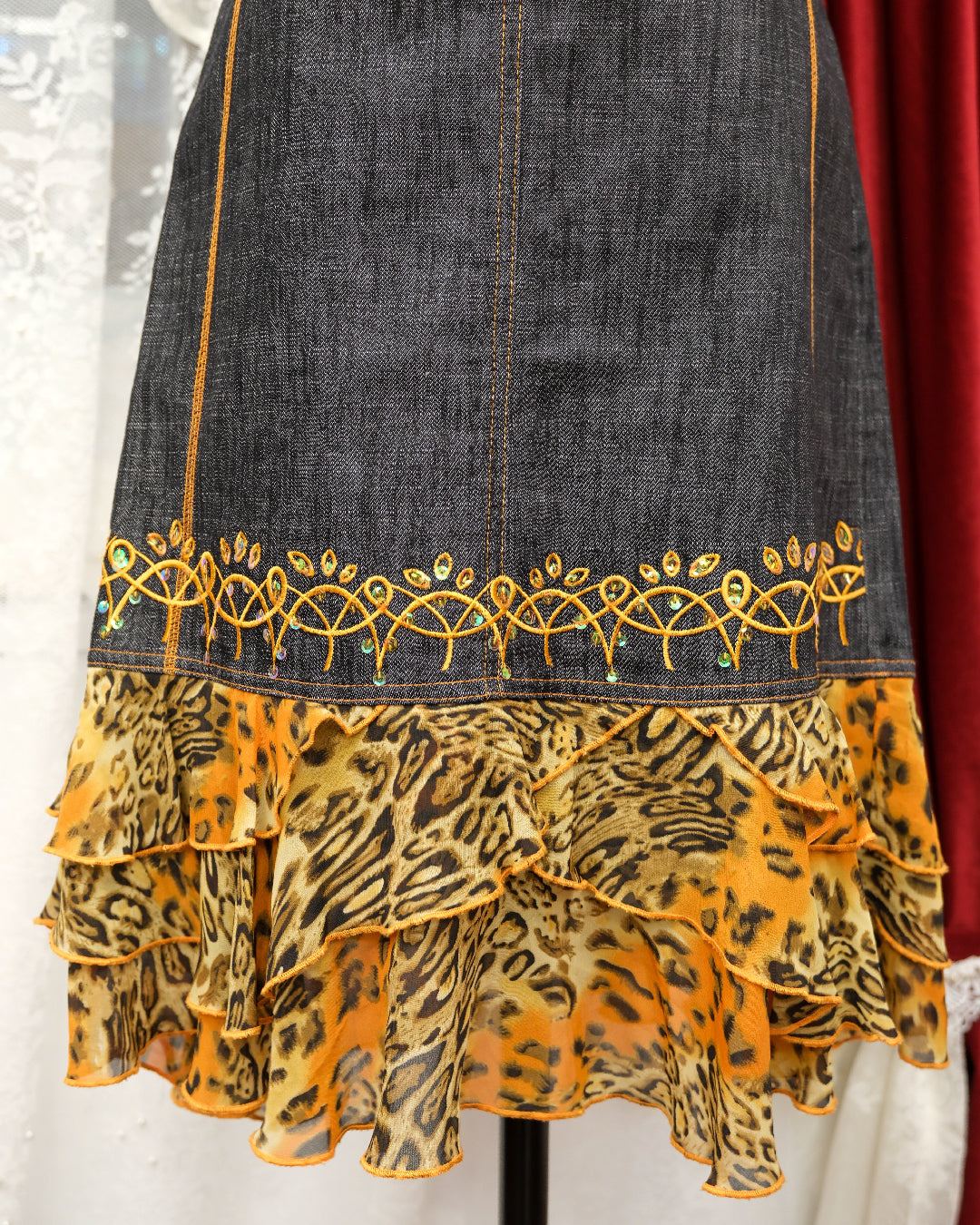 [Paris] Apricot Leopard Denim Skirt
