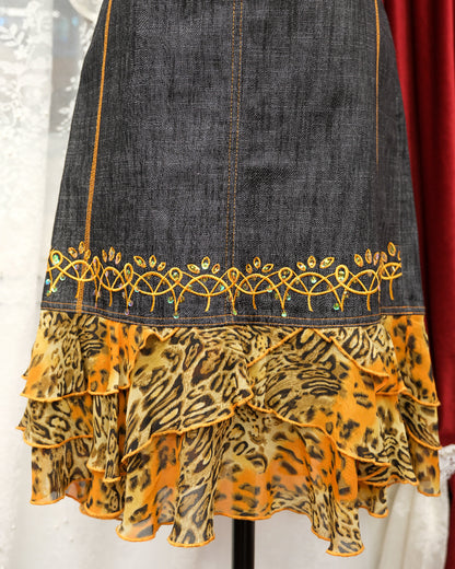 [Paris] Apricot Leopard Denim Skirt
