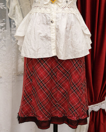 [Set] Creamy Red Checked Twill