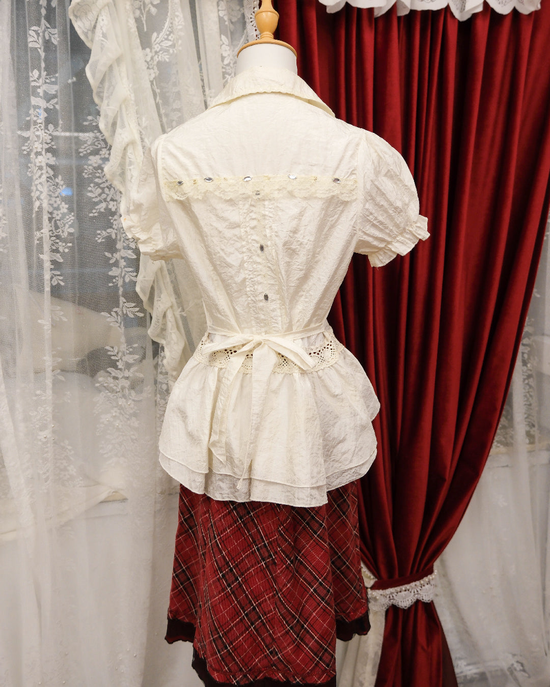 [Set] Creamy Red Checked Twill