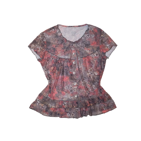 Roseate Vintage Pattern Mesh Top