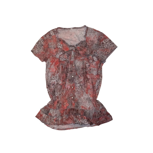 Rosy Ribbon Vintage Mesh Top