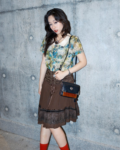 Brunette Ribbon Grunge Midi Skirt
