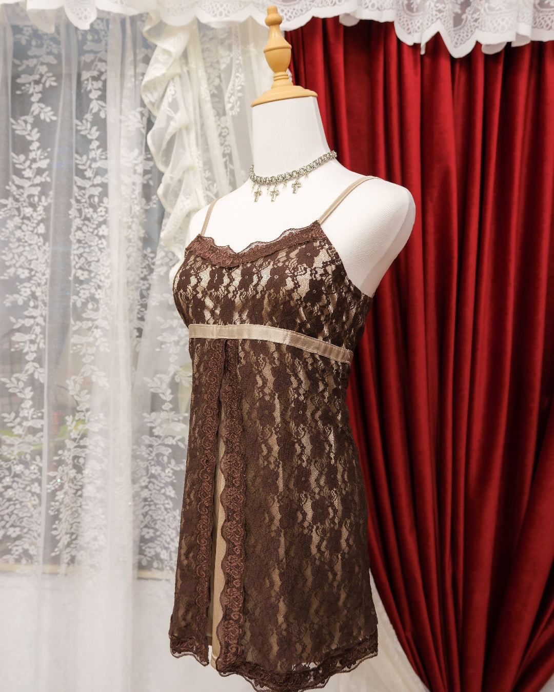 Ros Marine Penny Brown Lace Camisole