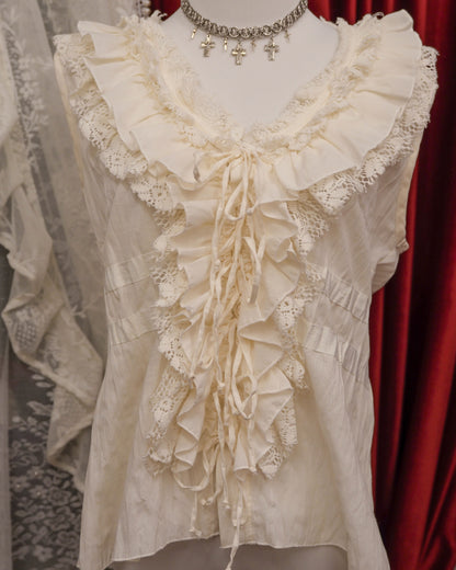[Turkey] Morgan Ruffle Cream Ribbons Vest