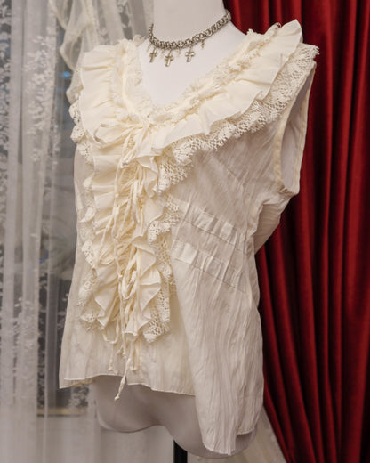 [Turkey] Morgan Ruffle Cream Ribbons Vest
