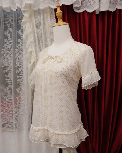 Golden Cream Polka Dots Top