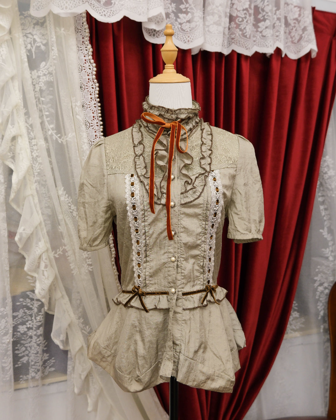 Pearl Grey Ribbon Shirt