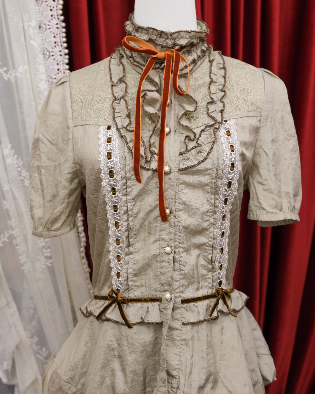 Pearl Grey Ribbon Shirt