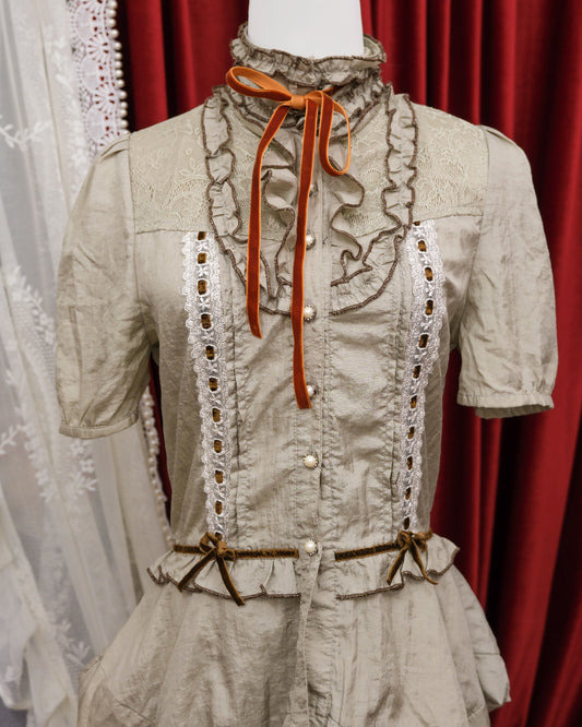 Pearl Grey Ribbon Shirt