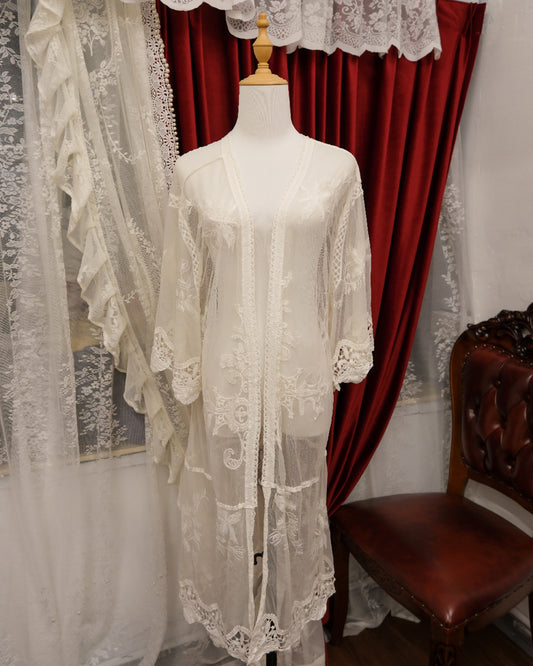 Origami By Vivien Bohemian White Embroidered Cardigan