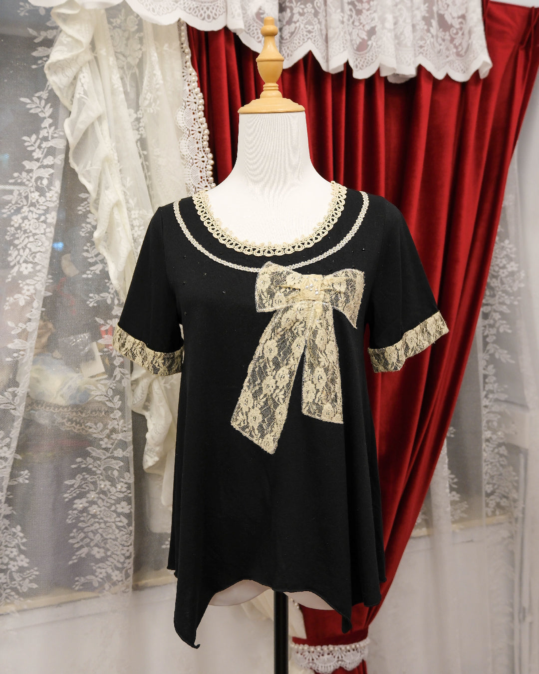 Axes Femme Gothic Ribbon Lace Top