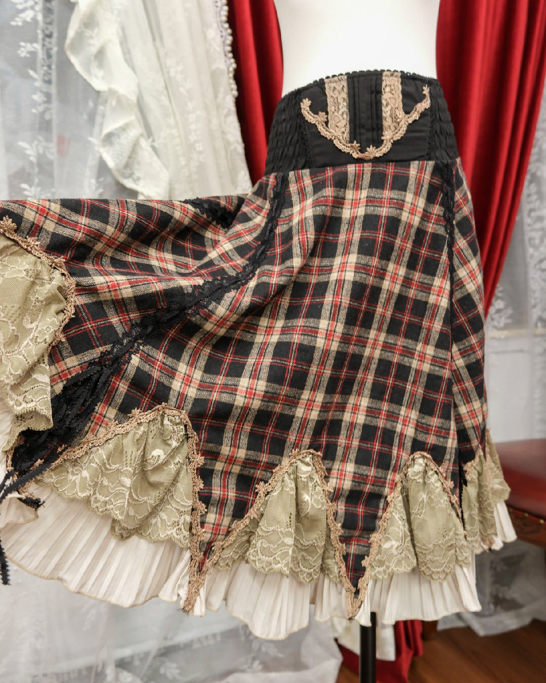 Ozz Angelo Japan Plaid Lace Ruffle Skirt