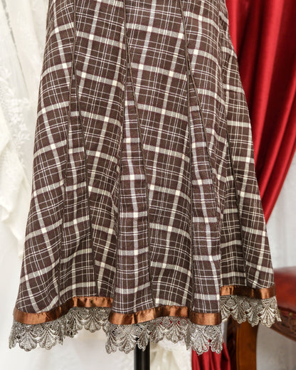 Coffee Plaid Midi Skirt
