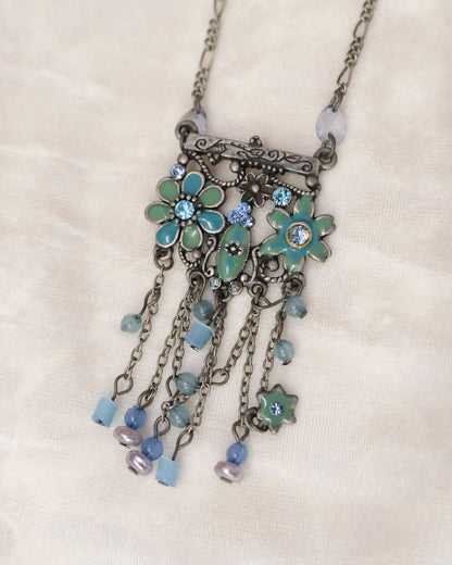 Mint Floral Tassels Necklace