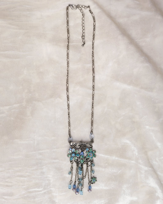 Mint Floral Tassels Necklace