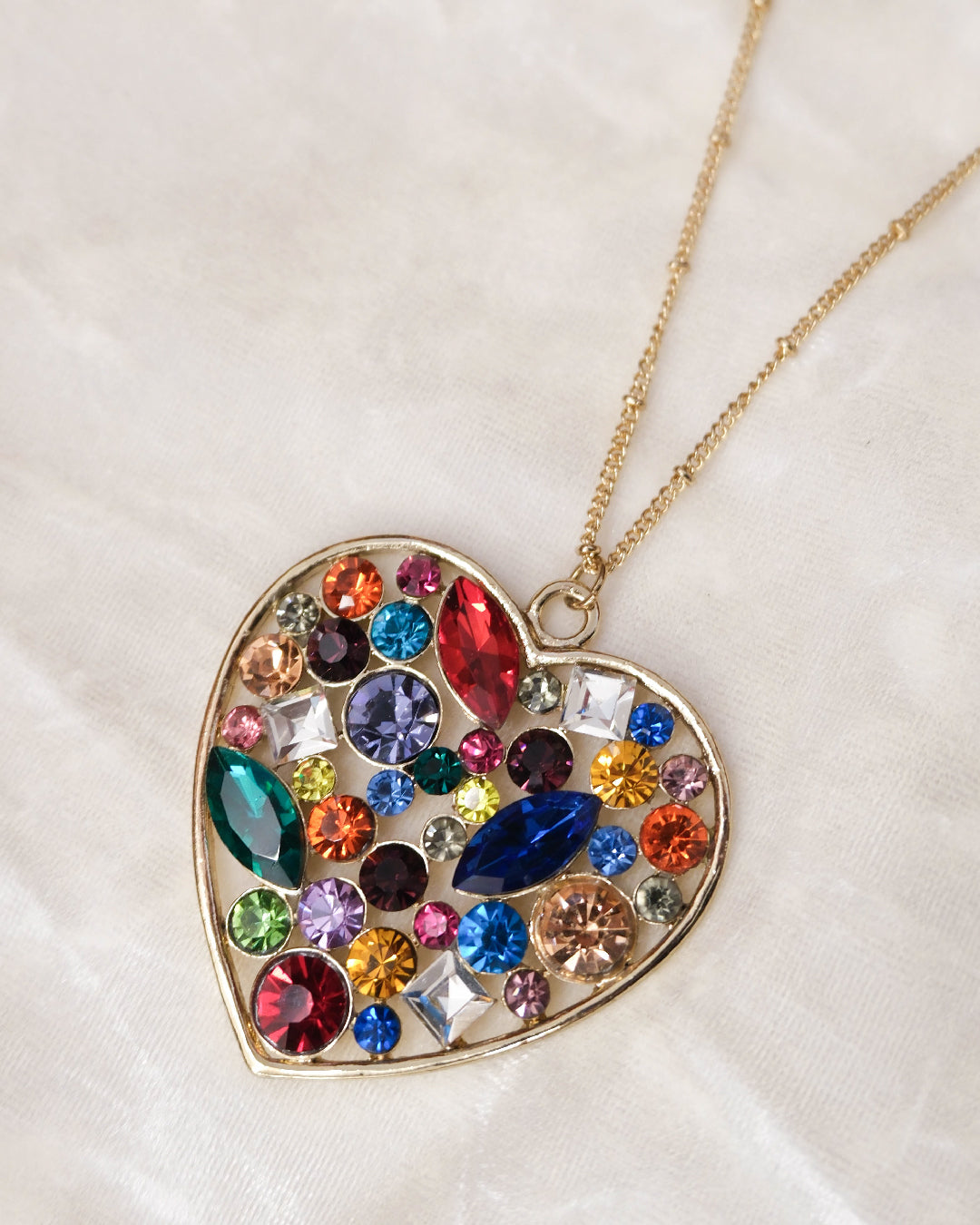Rainbow Gems Heart Necklace