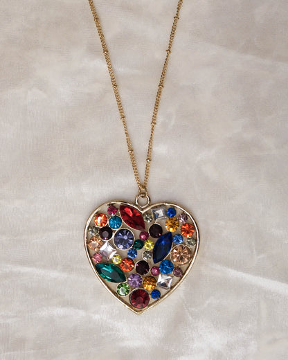 Rainbow Gems Heart Necklace