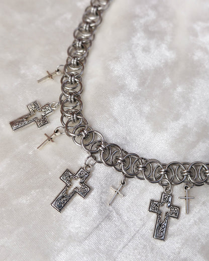 Silver Chainmail Crosses Choker