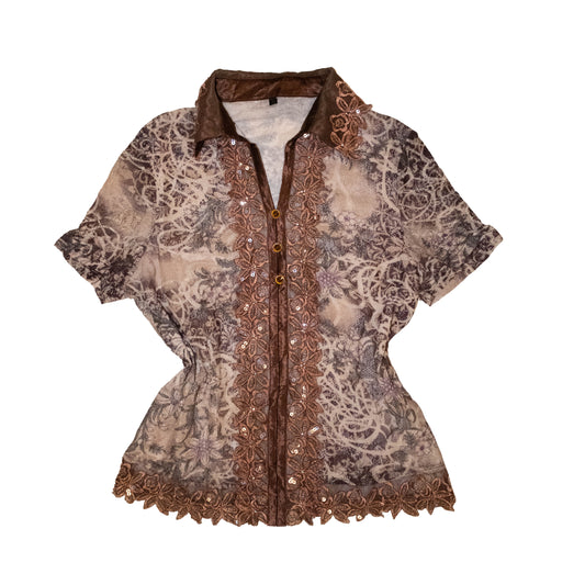 Retro Pattern Mesh Shirt
