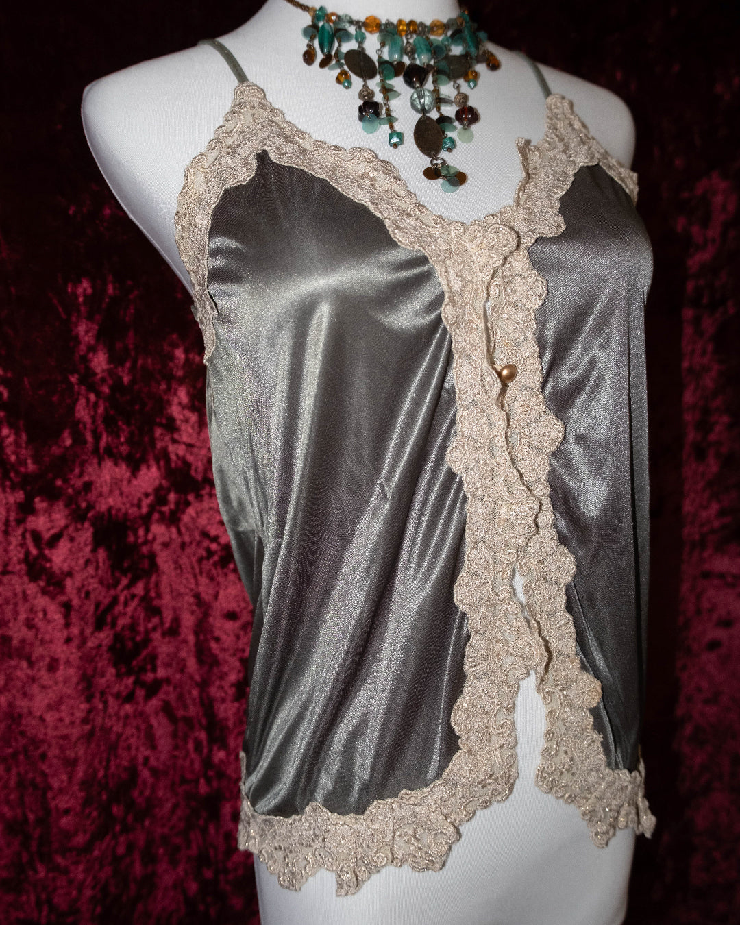 Olive Silk Lacey Cami