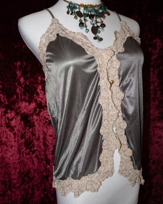 Olive Silk Lacey Cami