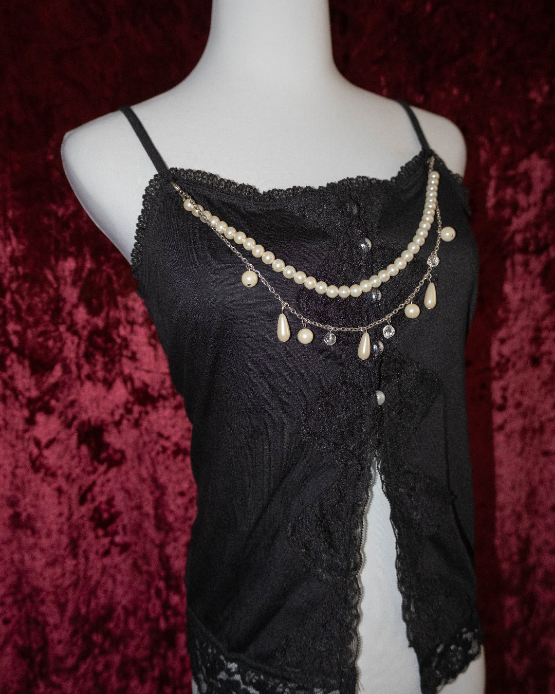 Black Lacey Pearl Cami