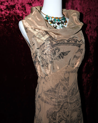 [Italy] Beige Toile Dress with Hooded Neckline