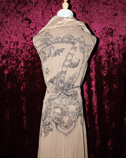 [Italy] Beige Toile Dress with Hooded Neckline