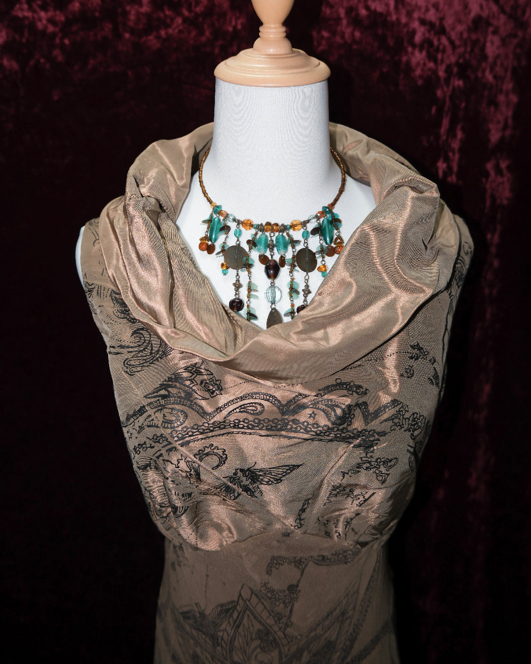 [Italy] Beige Toile Dress with Hooded Neckline